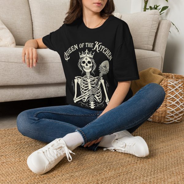Queen of the Kitchen T-Shirt — Skull Crown Skeleton Chef Graphic Tee