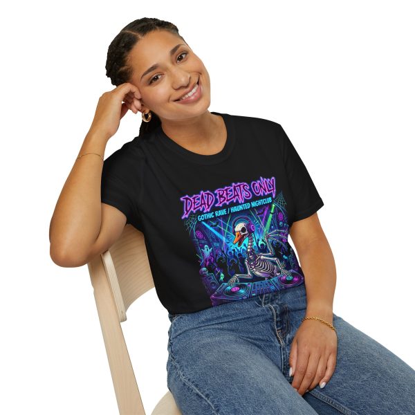 5875736481899026880_2048.jpeg Dead Beats Only T‑Shirt — Gothic Rave Haunted Nightclub DJ Skeleton Tee