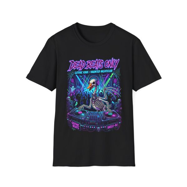6127661324095078381_2048.jpeg Dead Beats Only T‑Shirt — Gothic Rave Haunted Nightclub DJ Skeleton Tee