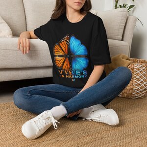 6177538350909640872_2048.jpeg Butterfly Harmony T-Shirt — Blue & Orange Split Wing Graphic Tee