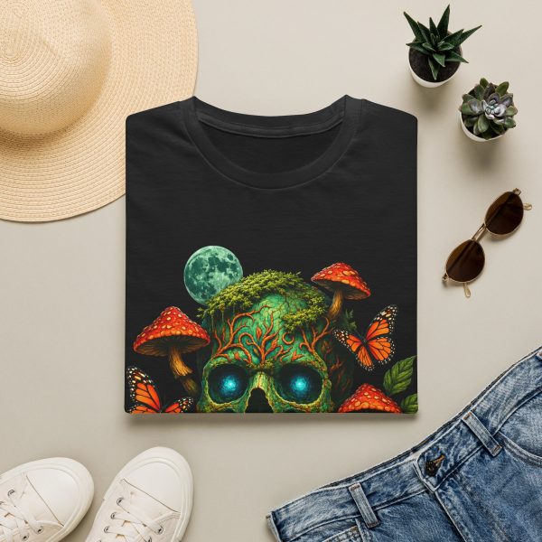 Mushroom Skull Tee — Glowing Forest Skull with Moon & Monarchs