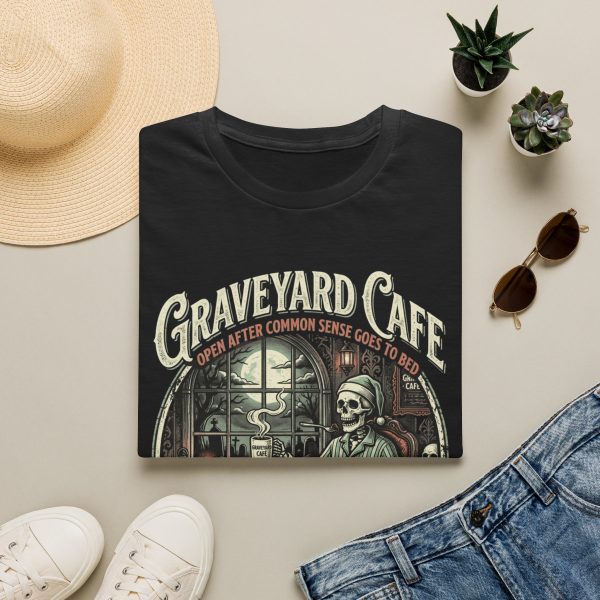 7418868326939459460_2048.jpeg Graveyard Cafe T-Shirt — Vintage Skeleton Coffee Shop Tee