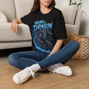 Year of the Dragon T-Shirt — Electric Blue Dragon Graphic Tee