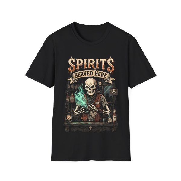 7541664188732236541_2048.jpeg Spirits Served Here T-Shirt — Halloween Skeleton Bar Graphic Tee