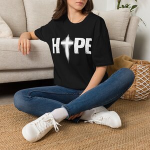 7878910776964553347_2048.jpeg Hope Cross T-Shirt — Christian Faith Inspirational Shirt