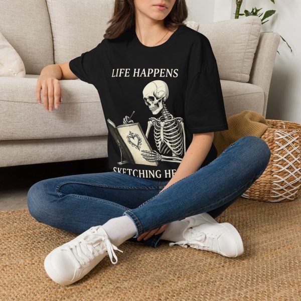 Skeleton "Life Happens, Sketching Helps" T‑Shirt