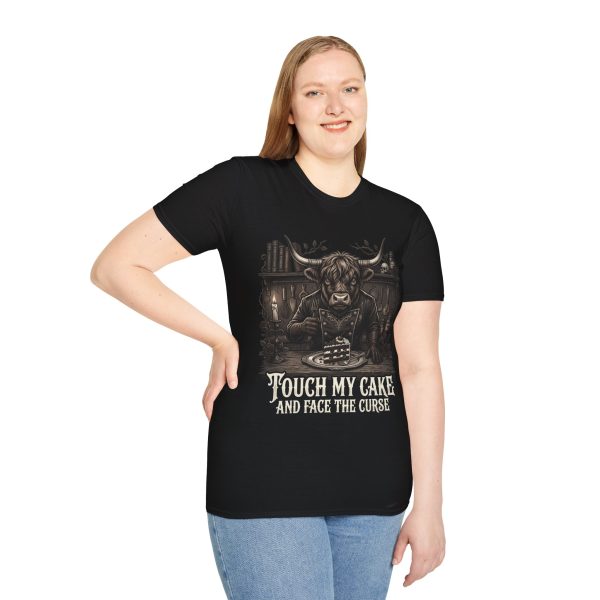 7962603849872679591_2048.jpeg Touch My Cake T‑Shirt — Gothic Highland Cow Graphic Tee