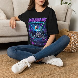Dead Beats Only T‑Shirt — Gothic Rave Haunted Nightclub DJ Skeleton Tee