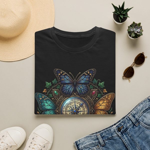 Butterfly Compass T-Shirt — Vintage Nautical Compass & Monarch Wings