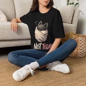 9879336826800916072_2048.jpeg Not Today Cat T-Shirt — Cute Sleeping Kitty Wrapped in Blanket