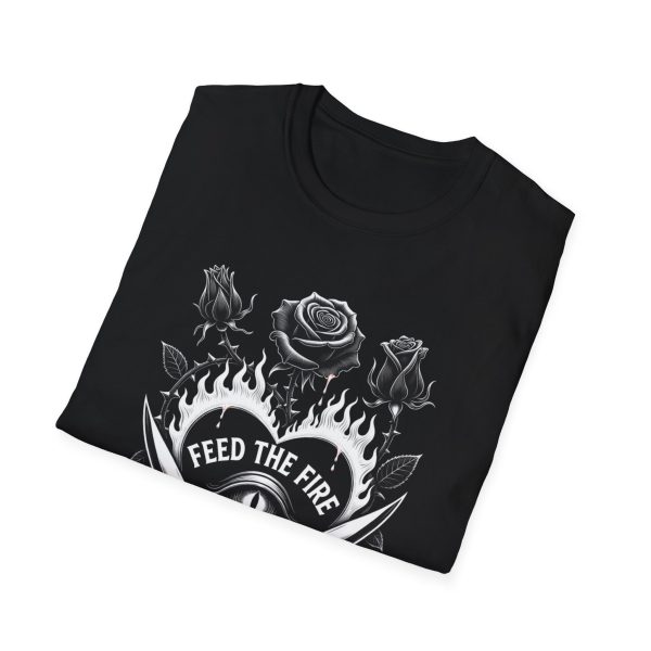 Feed the Fire Graphic T-Shirt — Gothic Rose & Flaming Eye Design