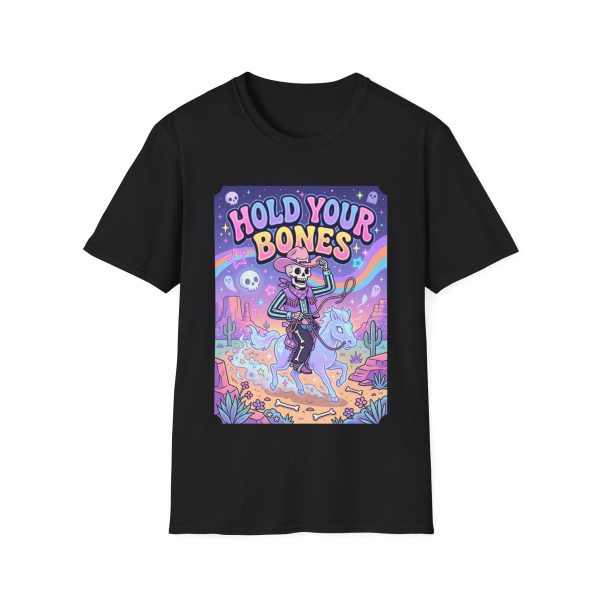 1195267502208591597_2048.jpeg Hold Your Bones T-Shirt — Colorful Skeleton Cowboy Graphic Tee
