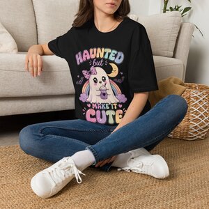 11976482986598867525_2048.jpeg Haunted But I Make It Cute T-Shirt — Pastel Cute Ghost Halloween Tee