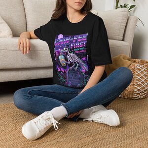Retro Neon Raven Tee — "Caw-Fee First" Gothic Coffee Lover T-Shirt