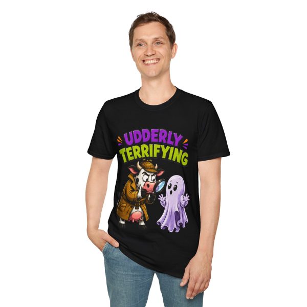 13188163479790218277_2048.jpeg T-Shirt — "Udderly Terrifying" Funny Cow & Ghost Halloween Tee