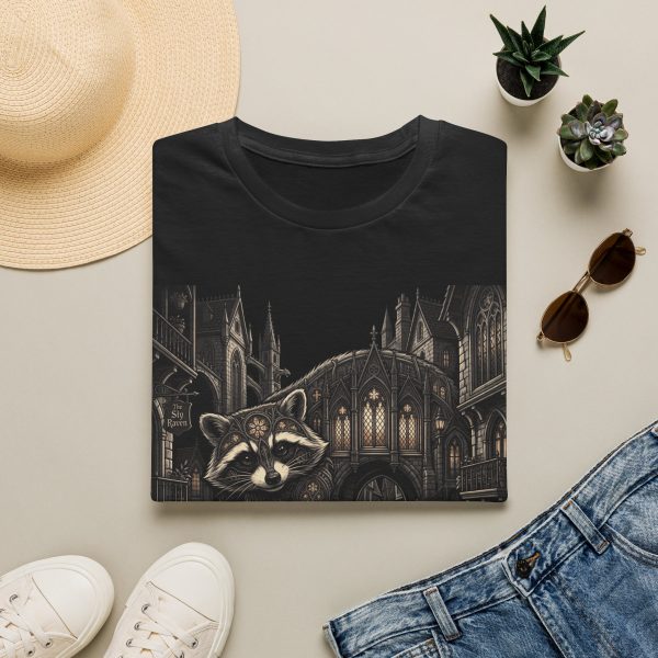 15626903785882416018_2048.jpeg Raccoon Gothic Cathedral T-Shirt — Nighttime Urban Wildlife Tee