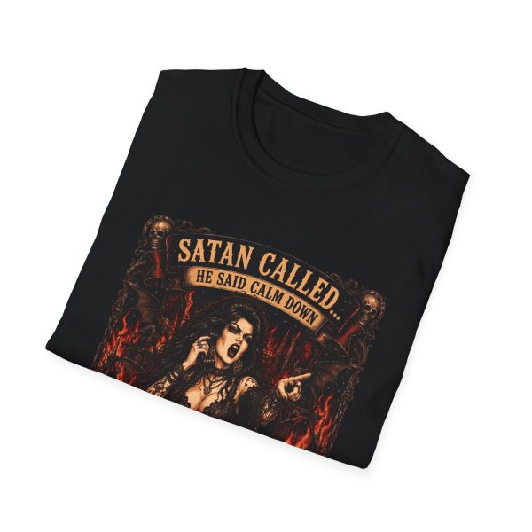 Satan Called Tee — Gothic Occult Graphic T-Shirt ("He Said Calm Down")