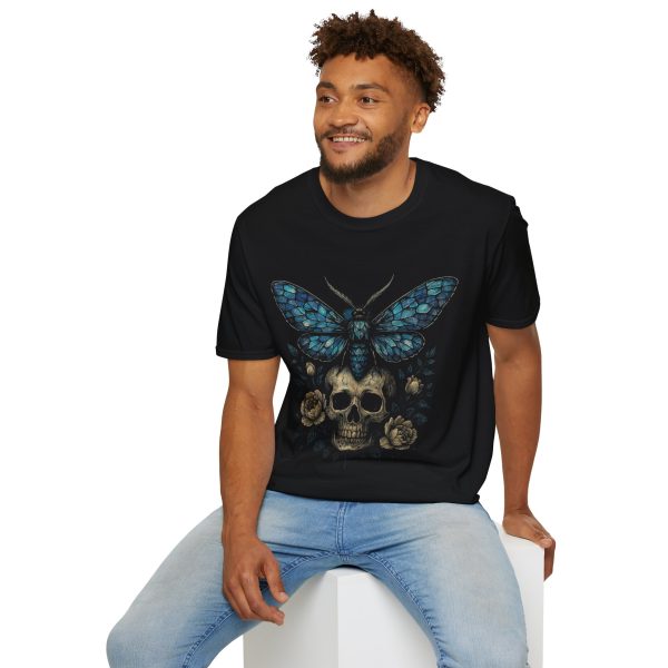 Moth & Skull Graphic T-Shirt – Blue Wing Gothic Butterfly Tee