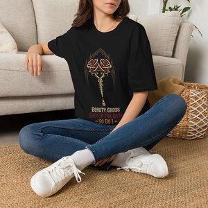 Gothic Rose Emblem T-Shirt — "Beauty Grows Where You Go" Graphic Tee