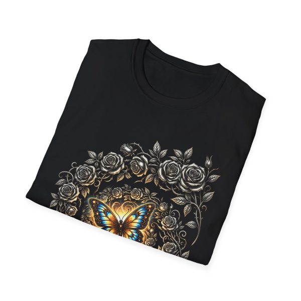 Butterfly & Roses Graphic Tee — Golden Blue Butterfly Floral T-Shirt