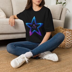 Galaxy Star T-Shirt — Neon Blue Star with Cosmic Mushrooms Graphic