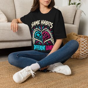 5685049531282862691_2048.jpeg Gamer Heart T-Shirt — "Same Habits Different Levels" Retro Gaming Tee