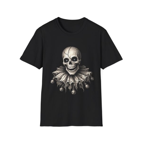 Skull Jester T-Shirt — Gothic Clown Skeleton Tee for Halloween