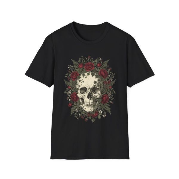 7054841337272337896_2048.jpeg Skull with Red Roses T-Shirt – Gothic Floral Skull Tee