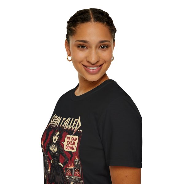 8278996193945568730_2048.jpeg Satan Called T-Shirt — Goth Humor Graphic Tee (“He Said Calm Down”)