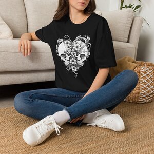 Skull Heart T-Shirt — Floral Skull Heart Gothic Tee