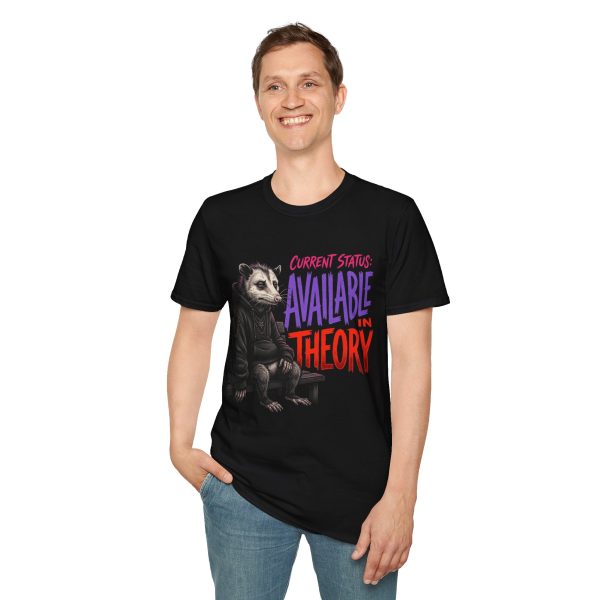 9074095173366384854_2048.jpeg T-Shirt — "Current Status: Available in Theory" Possum Graphic Tee
