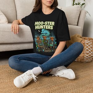Moo-ster Hunters T-Shirt — Cute Monster Hunting Cow Crew Tee