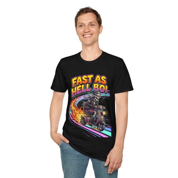 13934429889467680849_2048.jpeg Fast as Hell Boi T-Shirt — Retro Neon Scooter Rider Graphic Tee