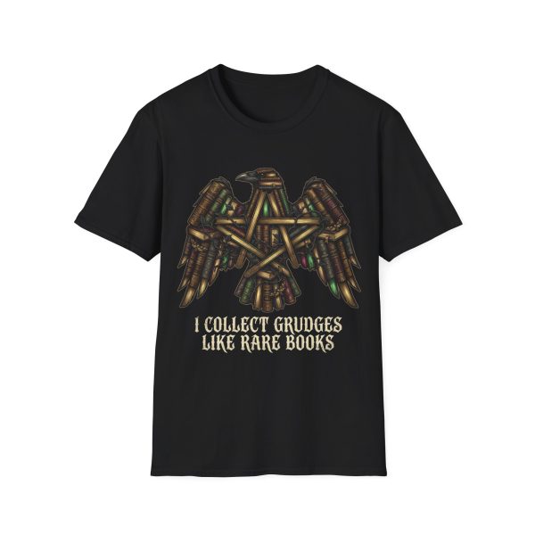 T-Shirt — 'I Collect Grudges Like Rare Books' Pentagram Wings Gothic Tee