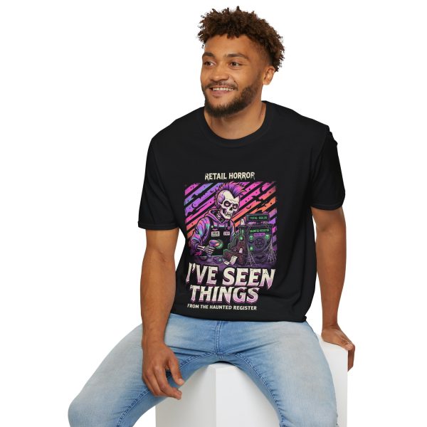 I've Seen Things T-Shirt — Retail Horror Skeleton Cashier Retro Neon Tee